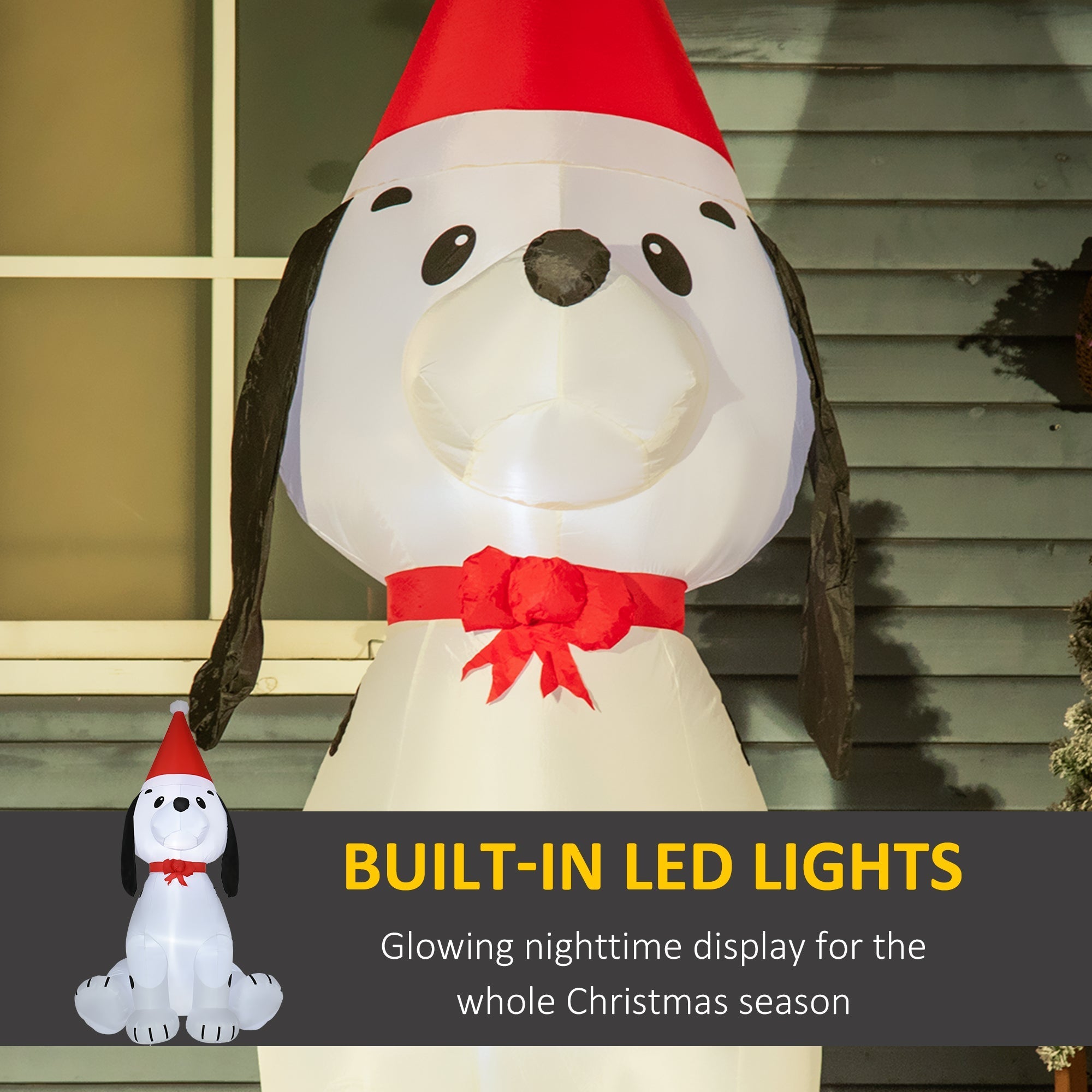 Homcom 6ft inflatable snoopy christmas puppy dog with santa hat and led lights made of water resistant polyester cloth