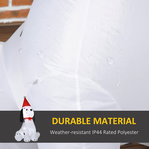 White inflatable christmas puppy dog decoration with red party hat made of resistant polyester cloth for indoor outdoor use