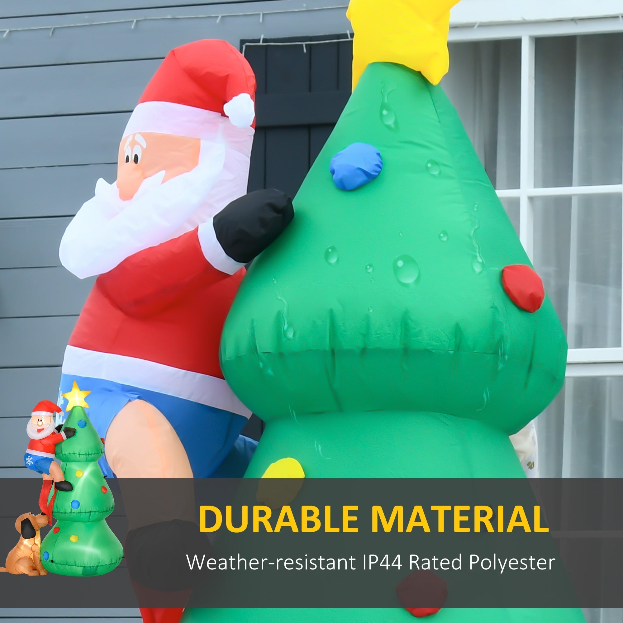Homcom 6ft inflatable christmas tree with led light, santa claus dog, green polyester cloth, perfect for indoor outdoor use