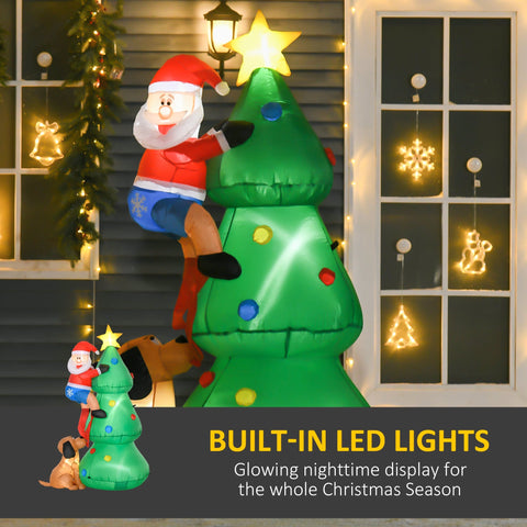 Homcom 6ft inflatable christmas tree with green polyester cloth led light and santa claus dog for indoor outdoor use
