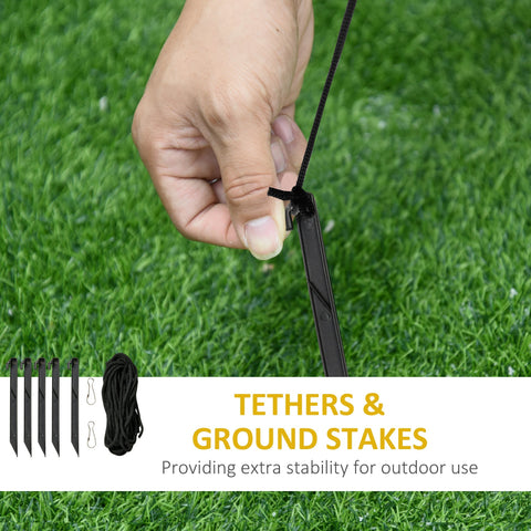 Black plastic ground stake with looped tether for securing homcom 6ft inflatable led light santa claus in garden
