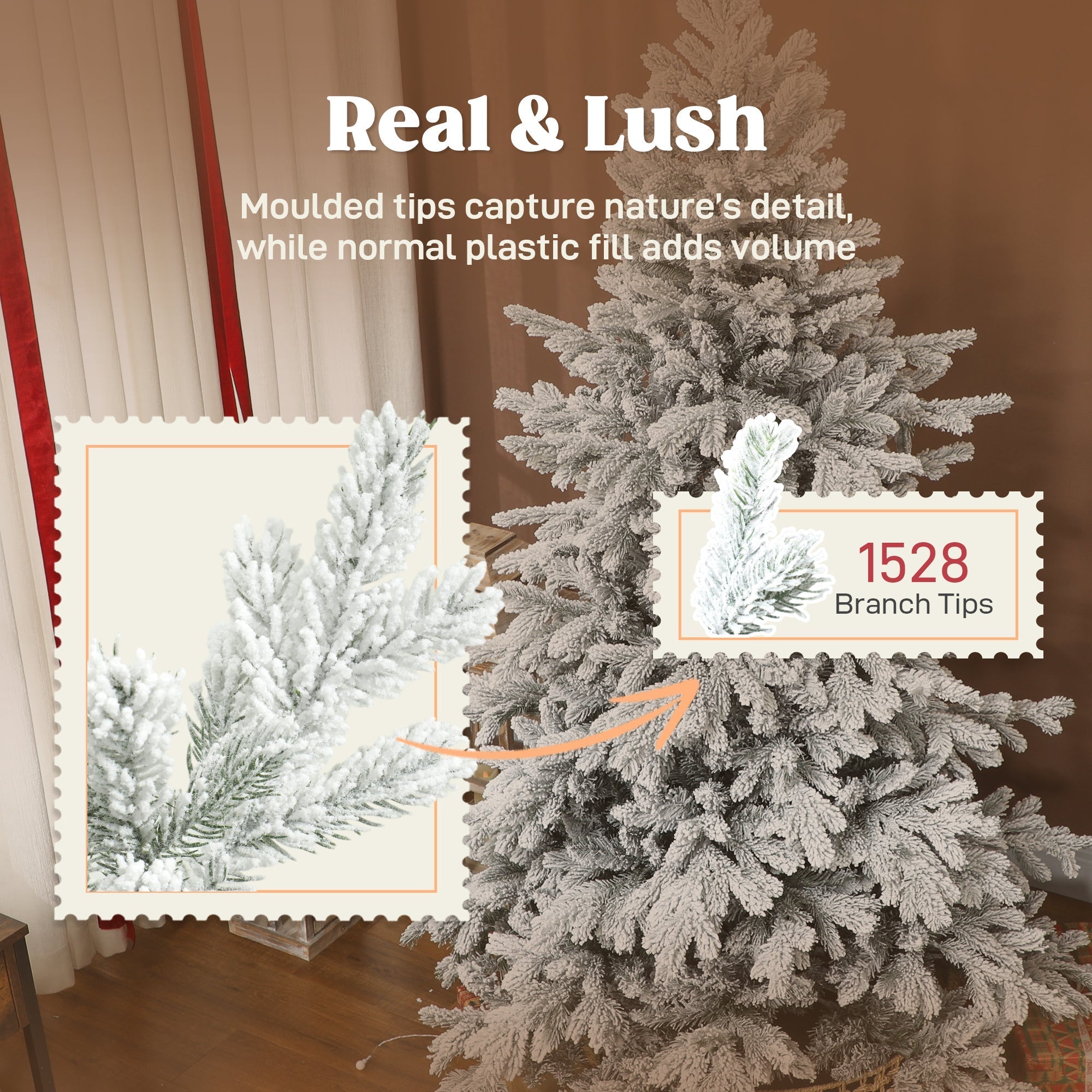 Frosted white homcom 6ft christmas tree with lifelike design and detailed snow flocked branch tips
