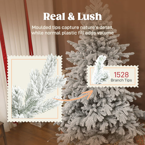 Frosted white homcom 6ft christmas tree with lifelike design and detailed snow flocked branch tips