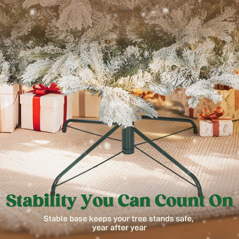 Green metal tree stand with stable four-legged design for homcom 6ft snow flocked christmas tree lifelike design