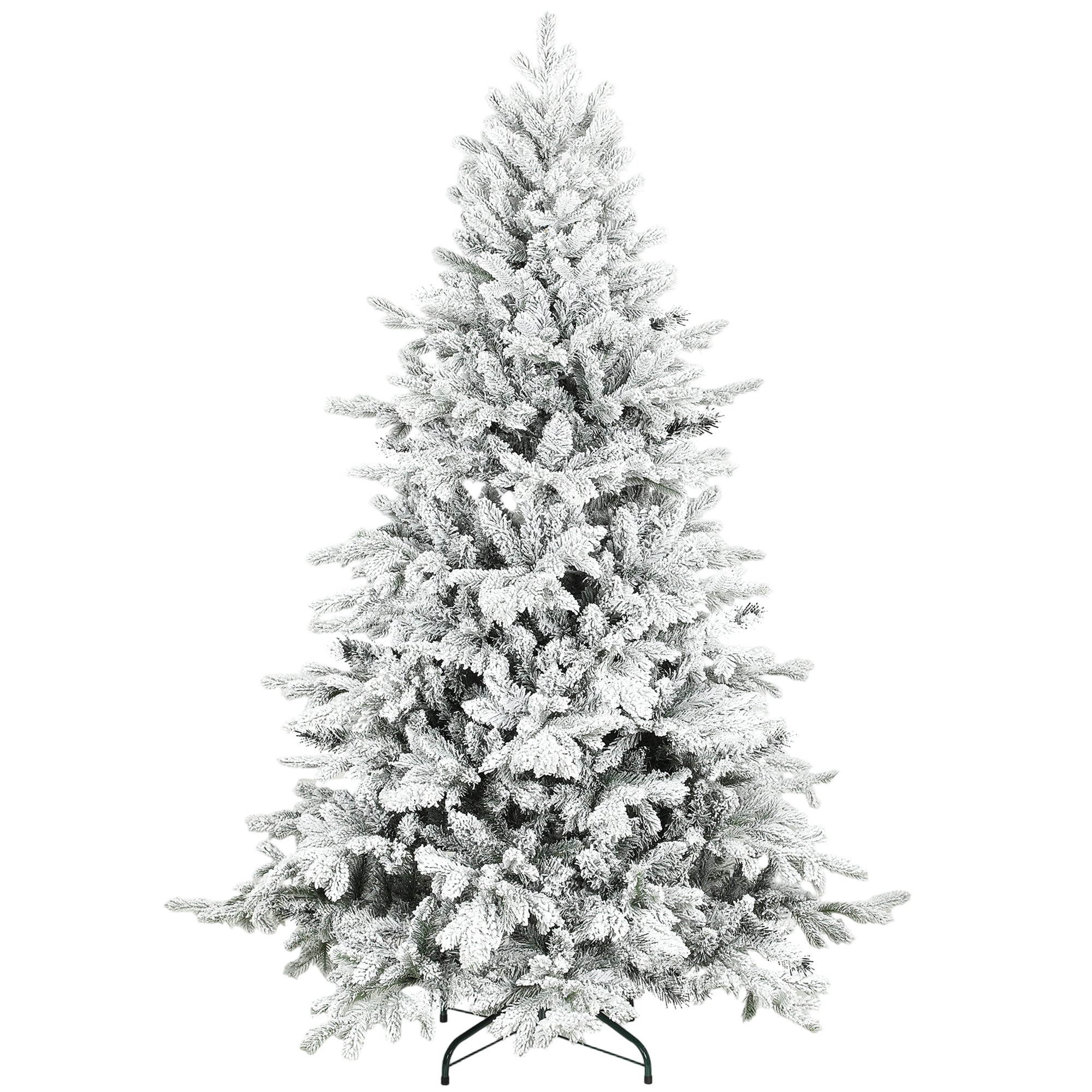 Frosted white homcom 6ft snow flocked artificial christmas tree with dense branches and black metal stand