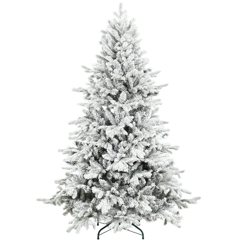Frosted white homcom 6ft snow flocked artificial christmas tree with dense branches and black metal stand