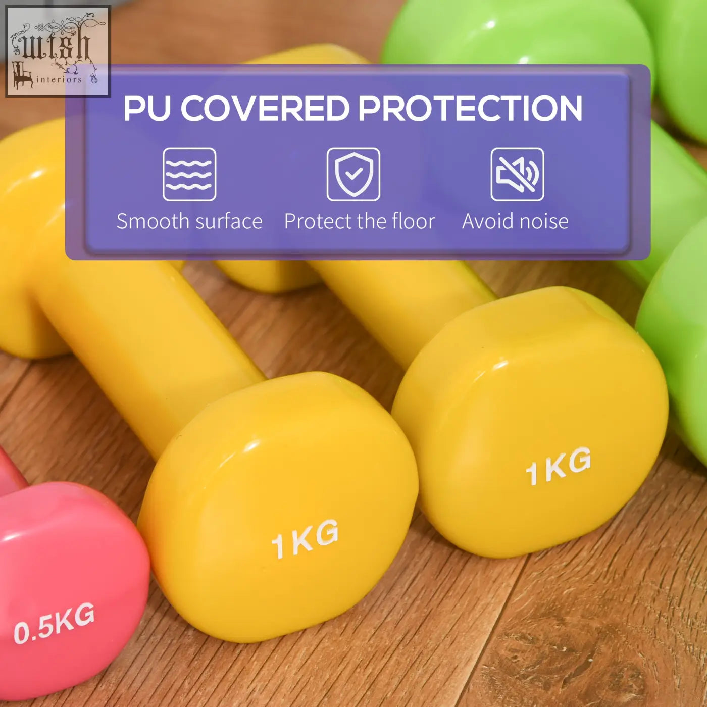Bright yellow 1kg pu covered dumbbells from homcom 6kg dumbbell set in bright colours for home gym workout