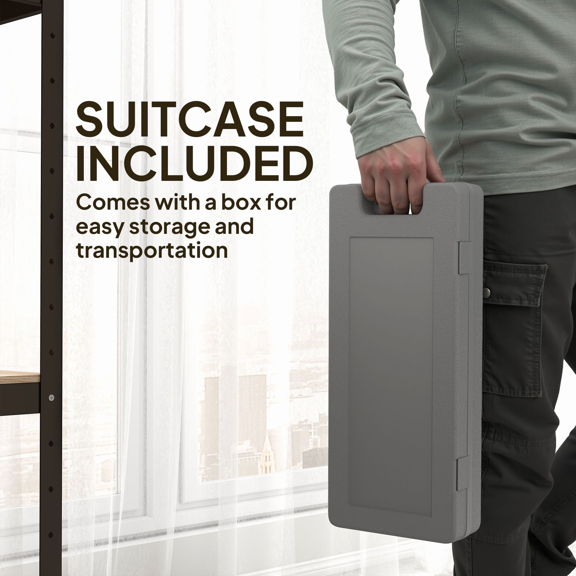 Gray plastic suitcase box with handle for easy storage and transport of homcom dumbbell set with three pairs in bright colours