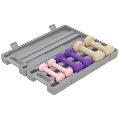 Homcom dumbbell set with three pairs in bright colours pink purple and beige silicone coated for home gym workout