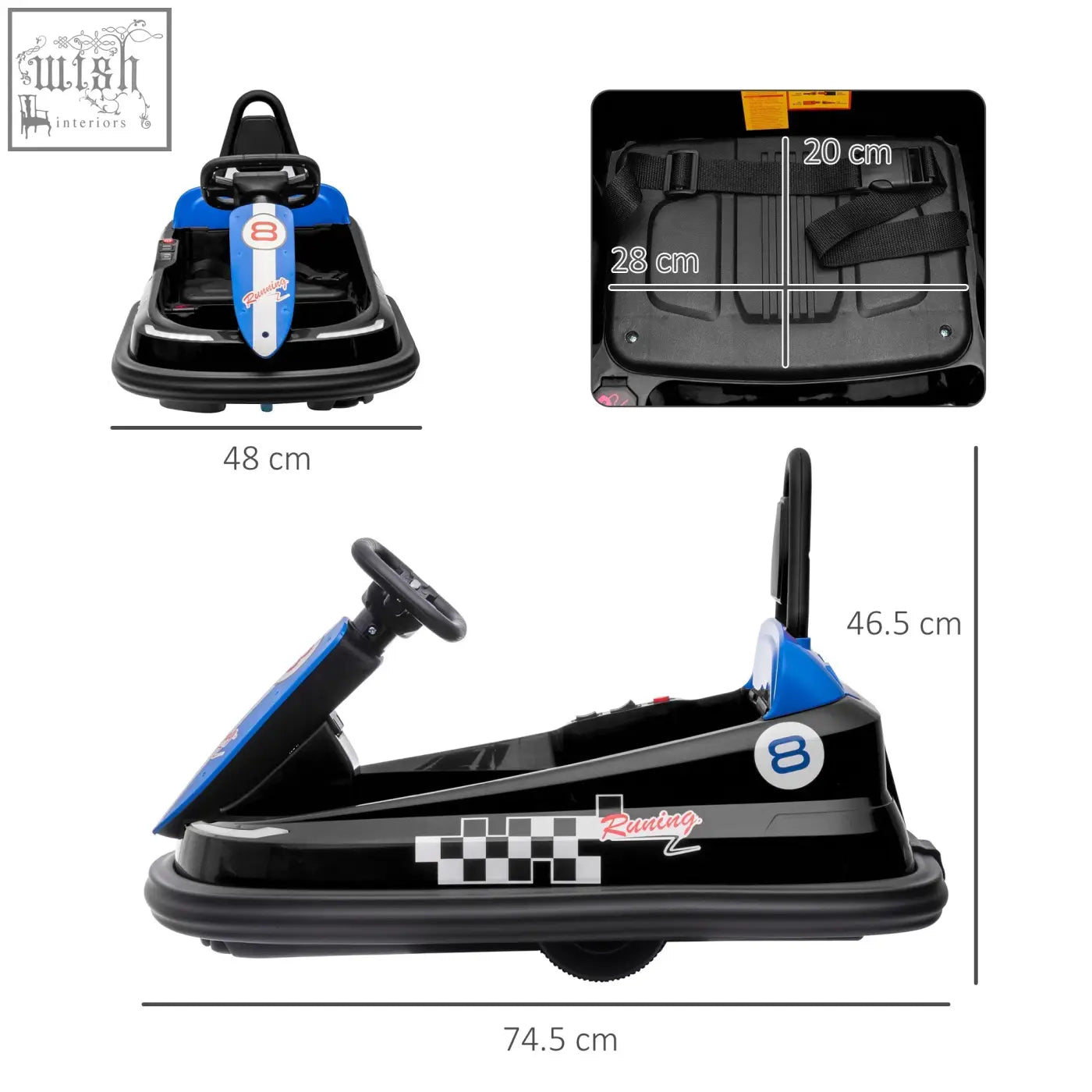 Blue and black homcom 6v electric kids bumper car with racing decals music horn and lights for fun bumper car rides