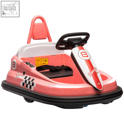 Pink and white HOMCOM 6V electric kids bumper car with racing number 8 lights horn and music for outdoor fun