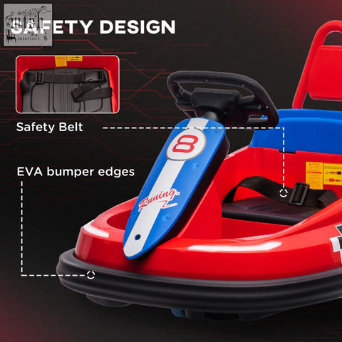 Homcom 6v electric kids bumper car in red with blue accents featuring eva bumpers music horn and safety belt