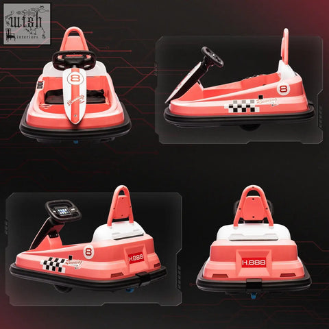 Red and white homcom 6v electric kids bumper car with music horn lights checkered flag decals and h.888 branding