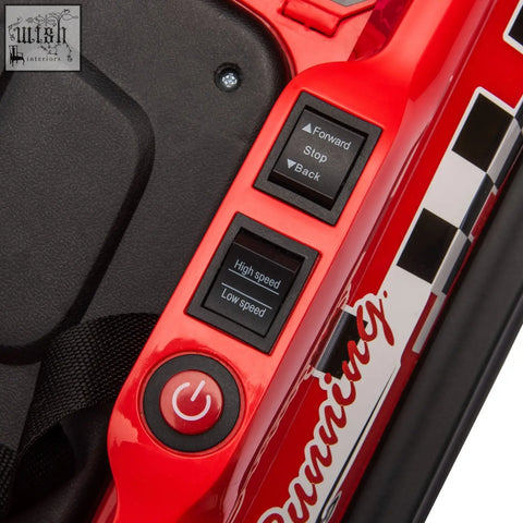 Red plastic control panel with black buttons on homcom 6v electric kids bumper car with music and lights