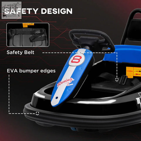 Blue and white homcom 6v electric kids bumper car with black accents music horn lights for fun kids bumper rides