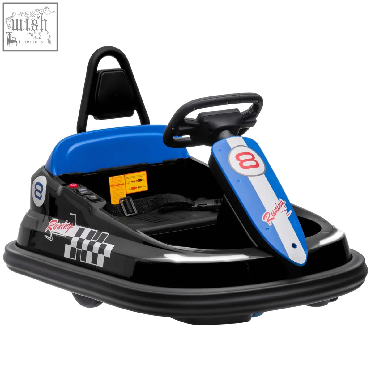 Blue and black homcom 6v electric kids bumper car with racing decals music horn and lights for fun kids bumper play
