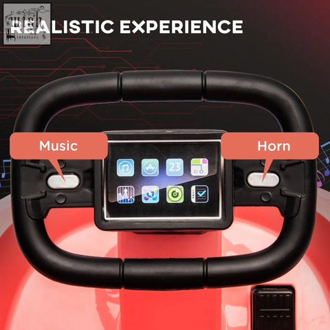 Black plastic steering wheel with touchscreen for music and horn in pink homcom kids bumper car