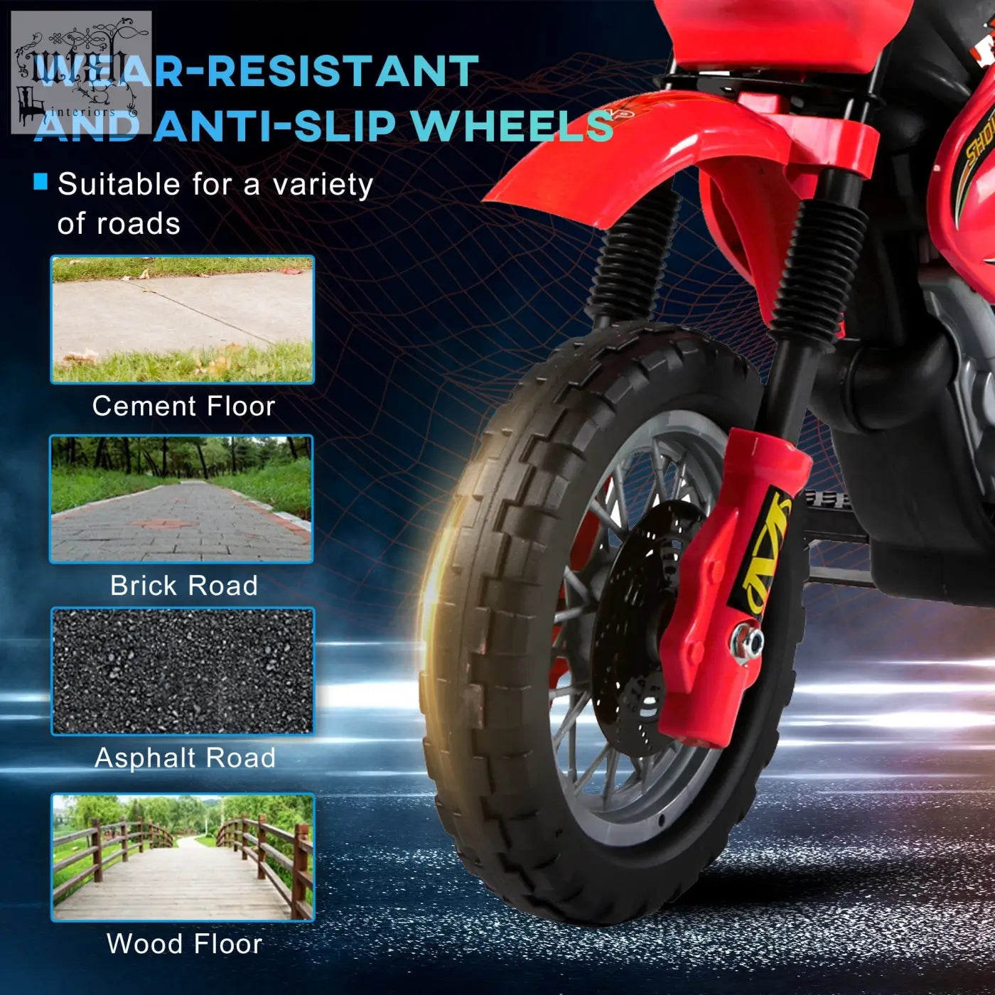 Red HOMCOM 6V kids electric motorbike with rugged tires bright red front fender spot headlights and horn sound