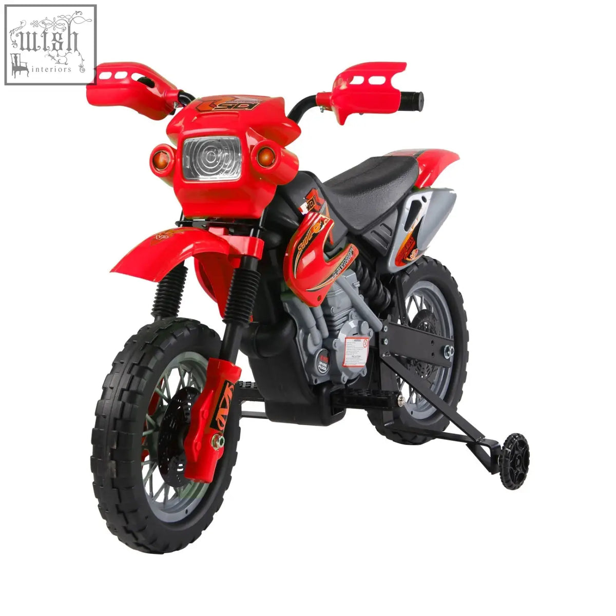 Red and black homcom 6v kids electric motorbike with training wheels spot headlights and horn sound for ages 3-6 years
