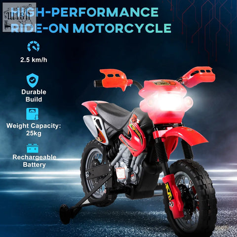Red and black homcom kids electric motorbike with spot headlights horn sound and rechargeable battery for ages 3-6
