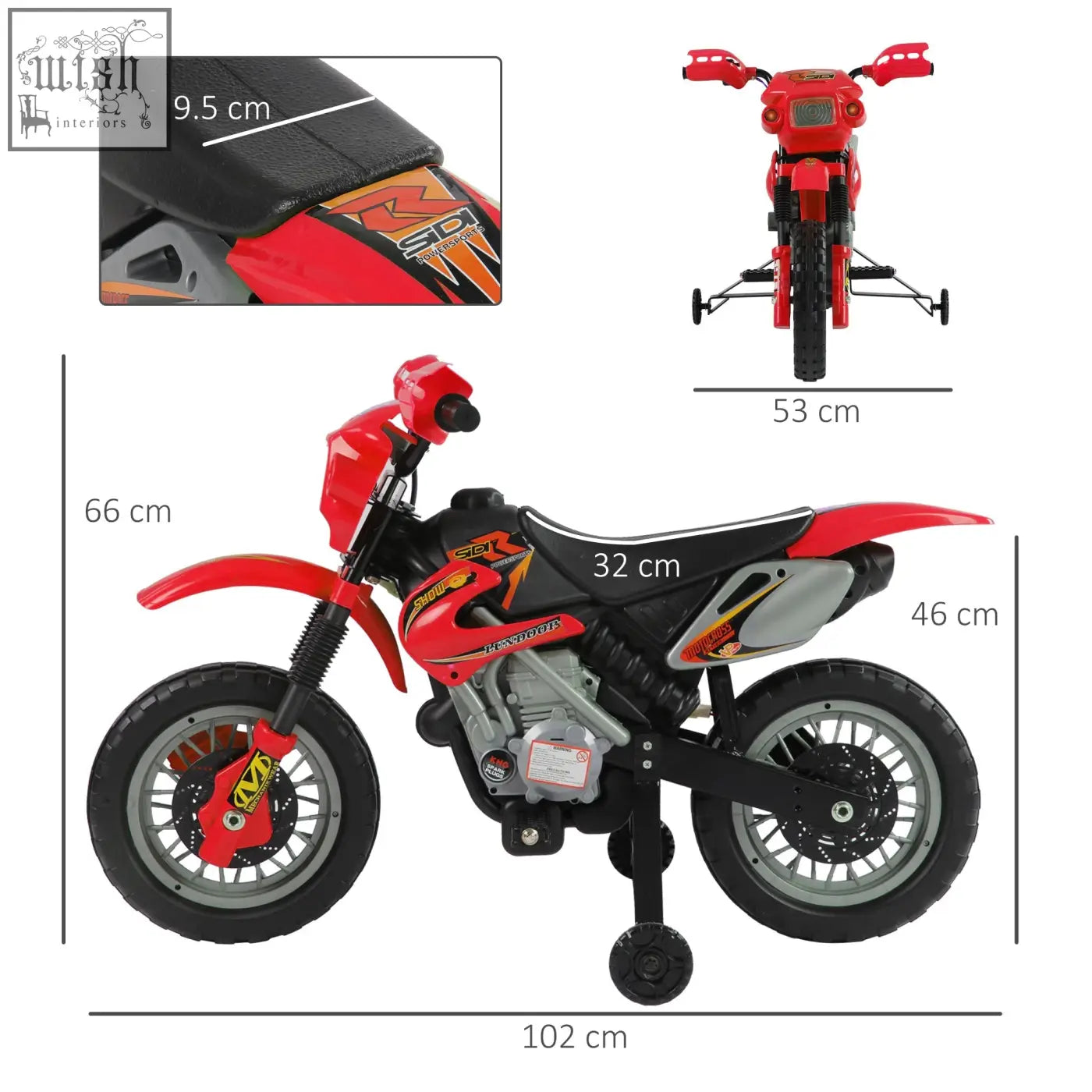 Red and black homcom 6v kids electric motorbike with spot headlights horn sound and show logo for ages 3-6 years