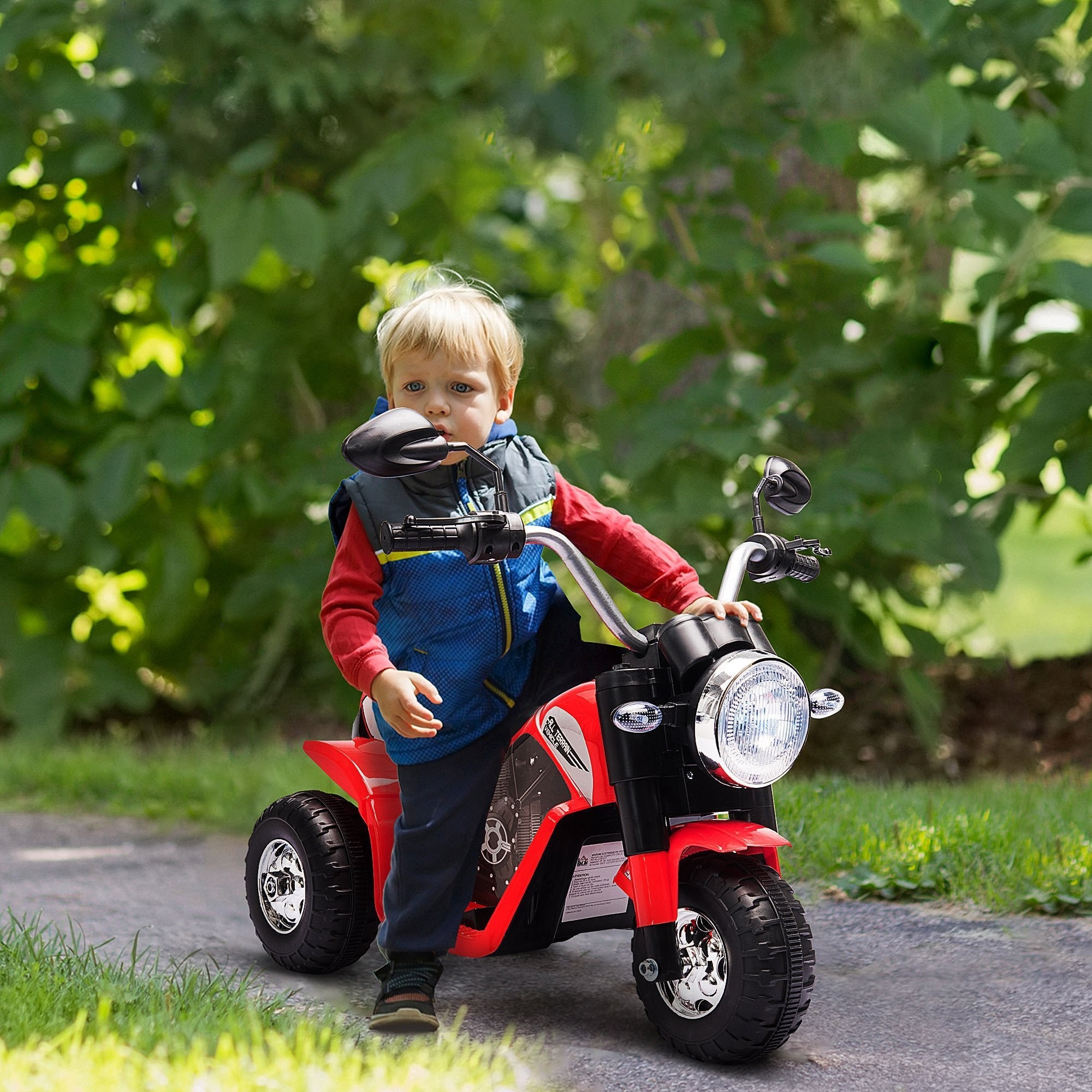 Red and black homcom 6v kids electric motorbike with forward reverse and large seat to sit comfortably