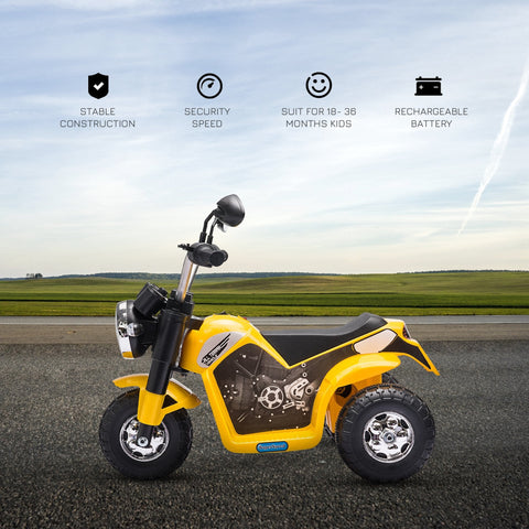 Yellow and black homcom 6v kids electric motorbike with chrome accents large seat lets kids sit comfortably and go forward reverse