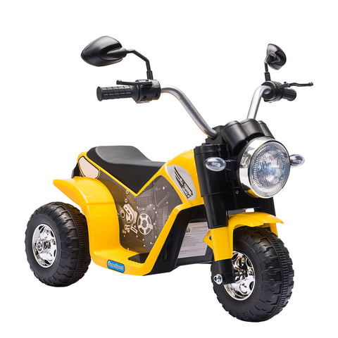Yellow and black homcom 6v kids electric motorbike with forward reverse and large seat to sit comfortably