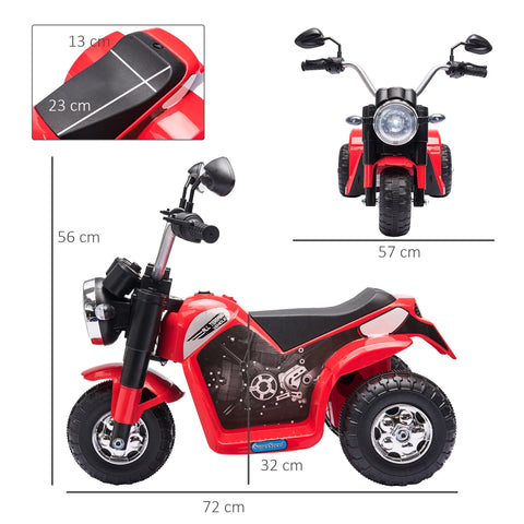 Red and black HOMCOM 6V kids electric motorbike with chrome accents large seat to sit comfortably forward reverse