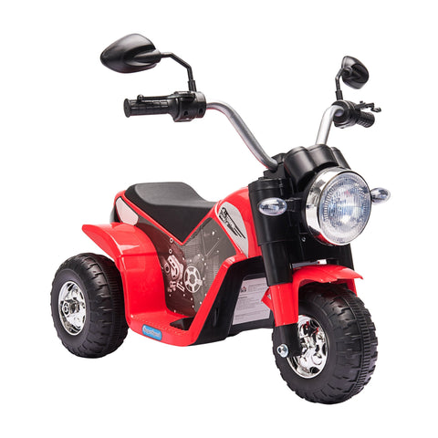Red and black homcom 6v kids electric motorbike with forward reverse, large seat to sit comfortably, and realistic sounds