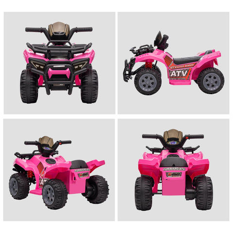 Pink homcom 6v kids electric quad bike with large seat and smooth ride featuring black handlebars and atv super winner decals