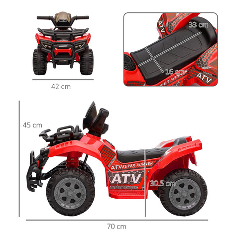 Red and black homcom 6v kids quad bike with rugged tires large seat and textured design for smooth ride toddlers toy
