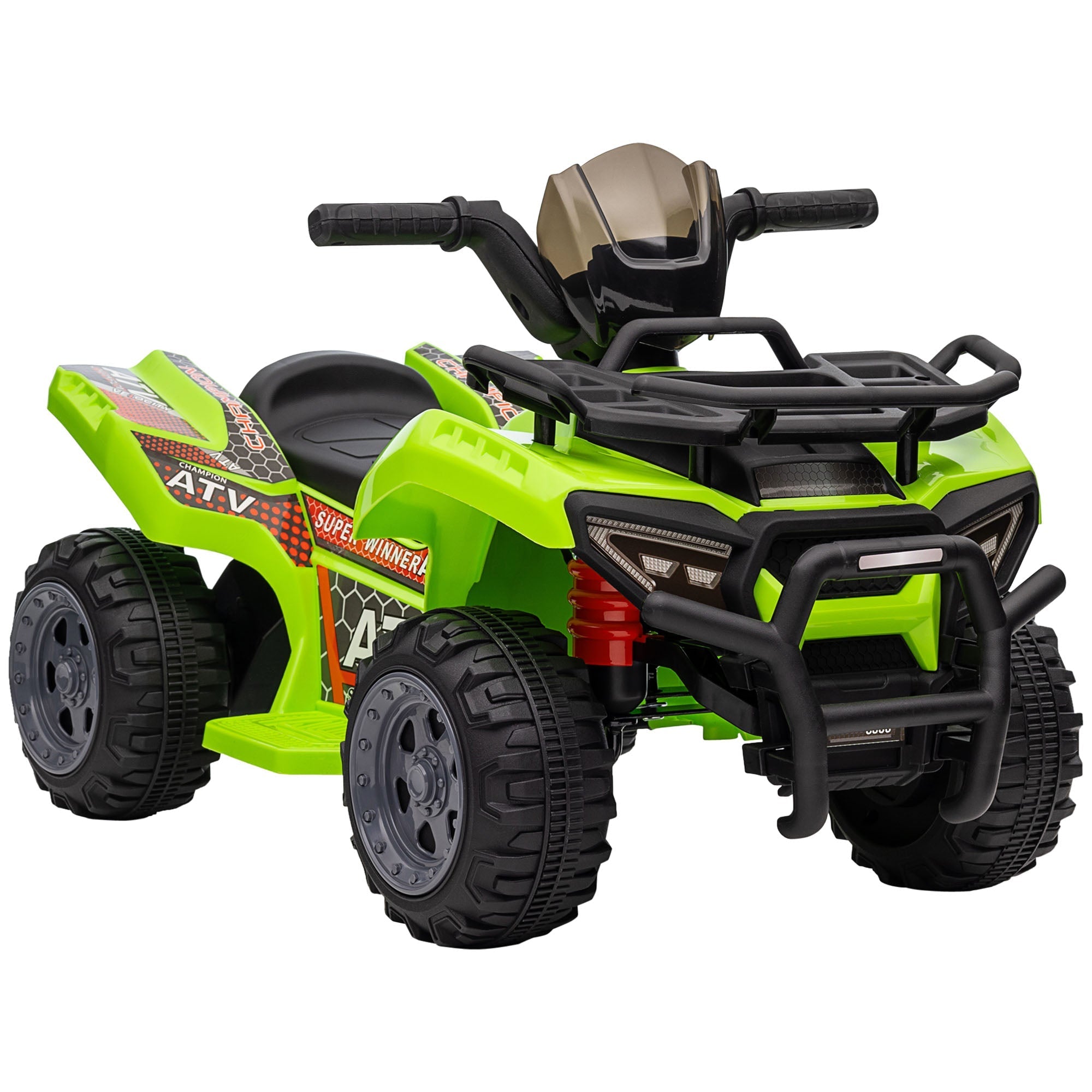 Bright lime green and black homcom 6v kids electric quad bike with rugged tires large seat and smooth ride for toddlers