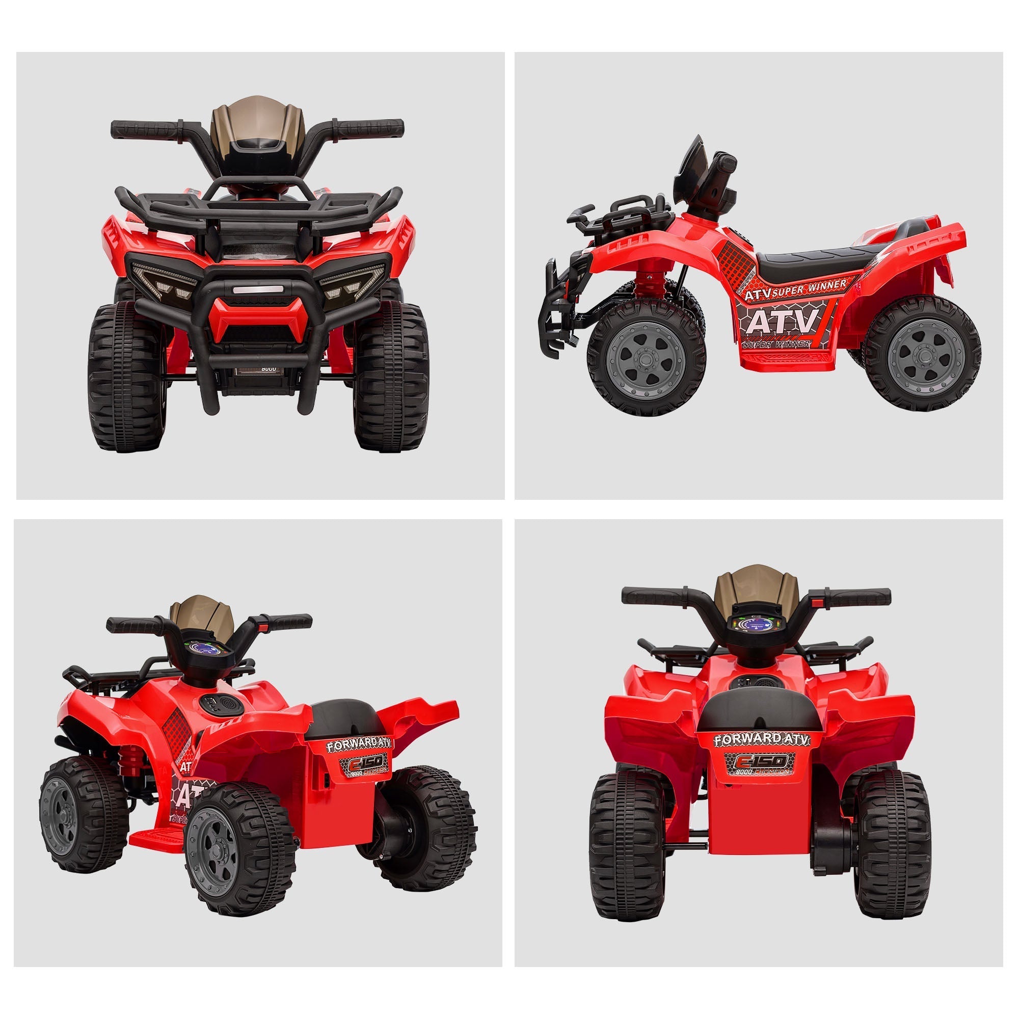 Red homcom kids electric quad bike with black tires large seat smooth ride and atv super winner decals for toddlers