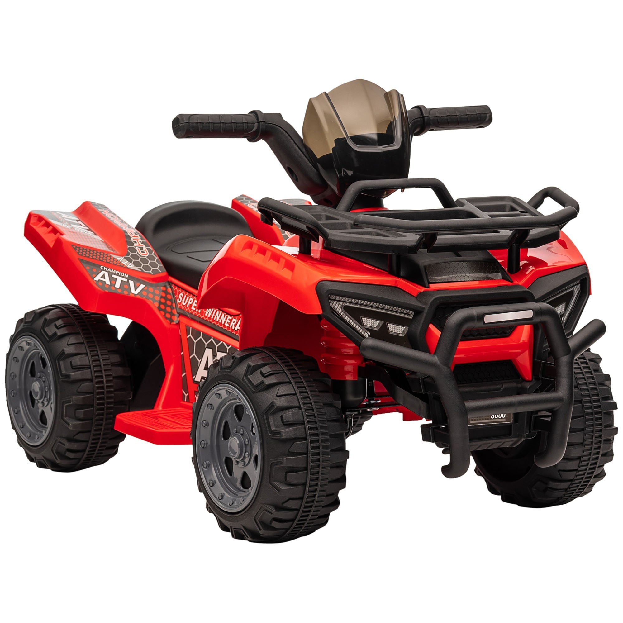 Red and black homcom kids electric quad bike with rugged tires large seat and smooth ride for toddlers