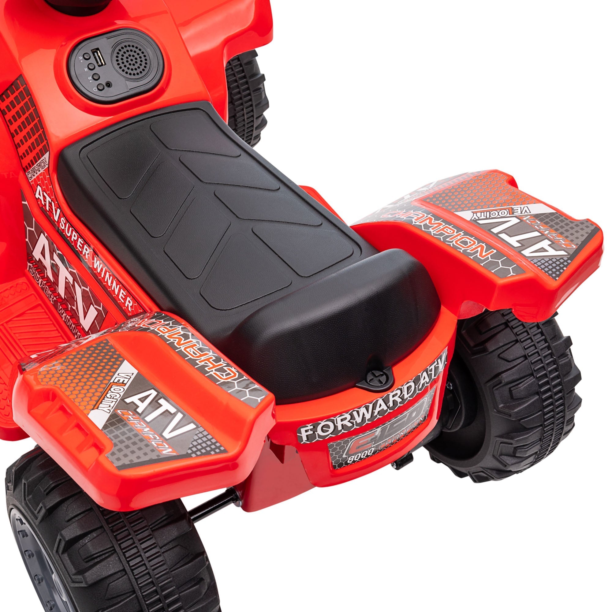 Red and black homcom 6v kids electric quad bike with rugged tires large seat and smooth ride for toddlers 18-36 months