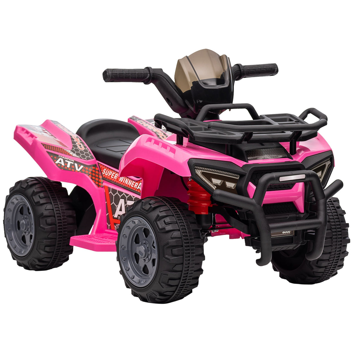 Pink HOMCOM 6V kids electric quad bike with black tires, smooth ride, large seat, and music for toddlers 18-36 months
