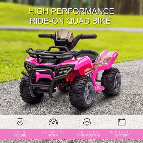 Pink and black homcom 6v kids quad bike with rugged tires large seat and smooth ride for toddlers 18-36 months