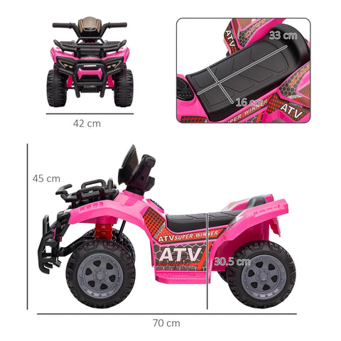 Pink and black homcom 6v kids electric quad bike with rugged tires large seat and smooth ride for toddlers