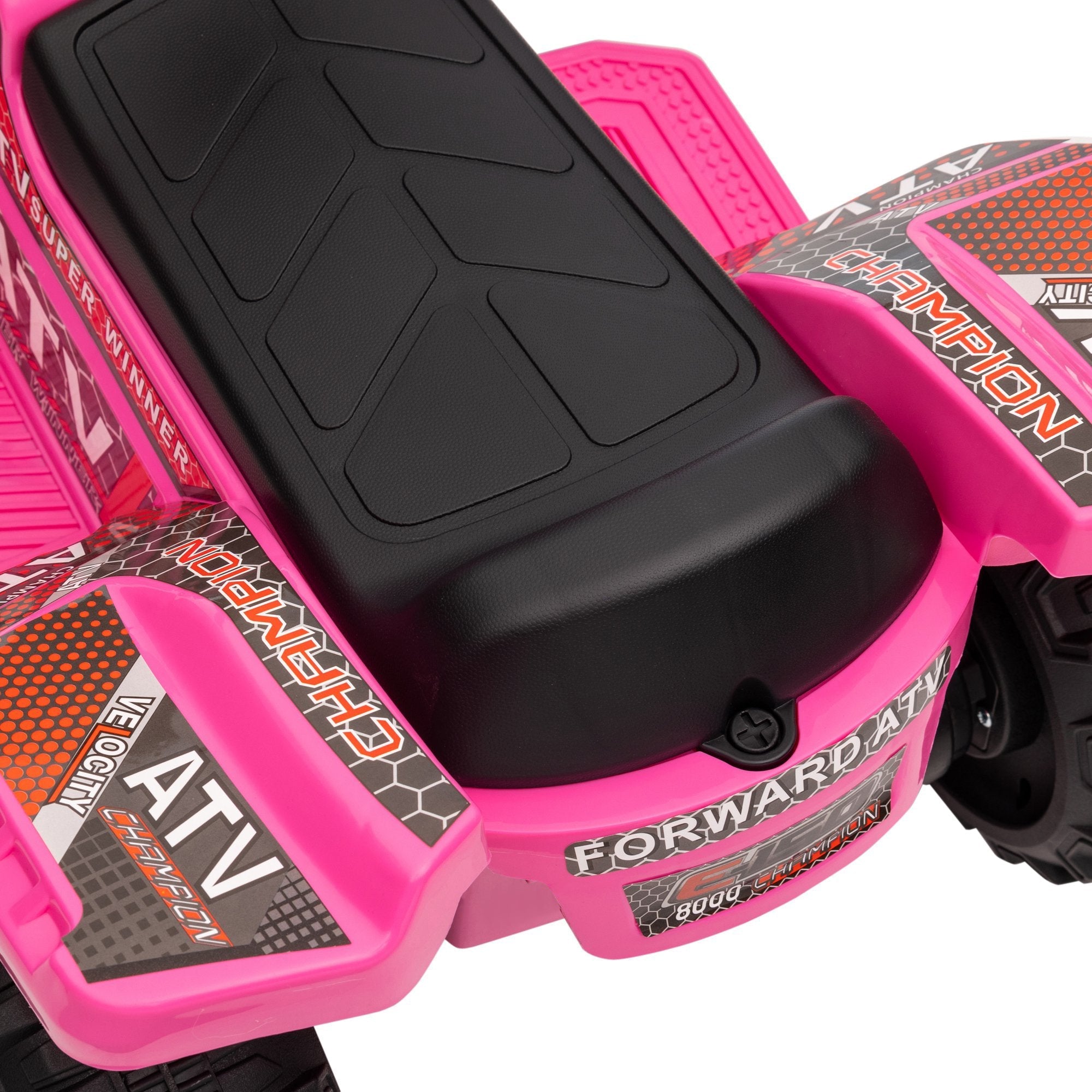 Pink and black HOMCOM 6V kids quad bike with rugged grips large seat and smooth ride for toddlers 18 to 36 months