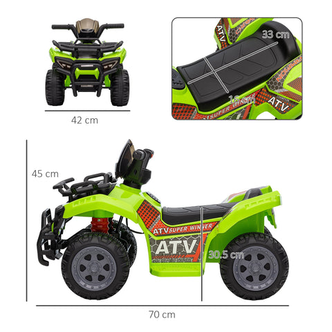 Bright lime green and black homcom 6v kids quad bike with rugged tires large seat and smooth ride for toddlers