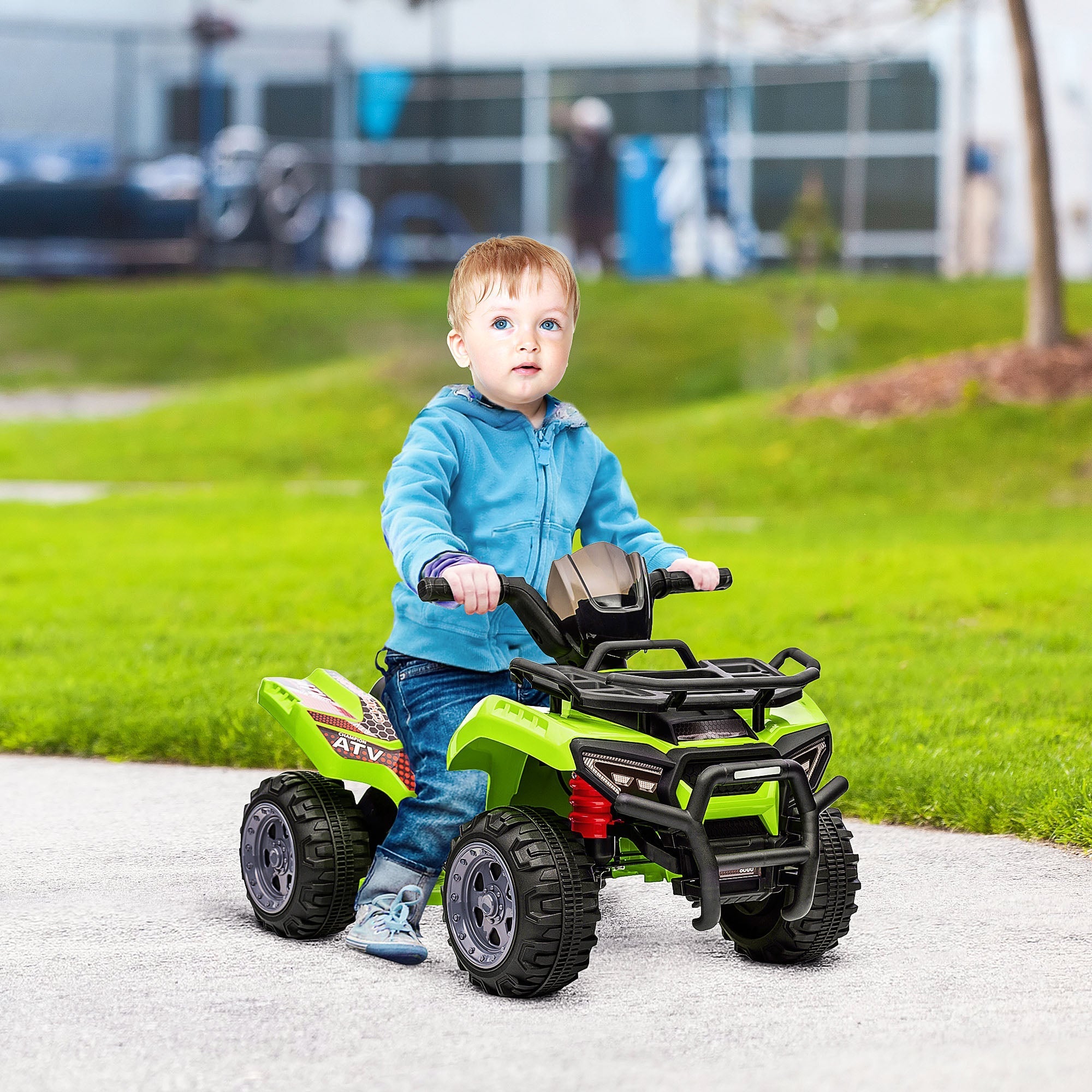 Bright green and black homcom 6v kids electric quad bike with rugged tires large seat and smooth ride for toddlers