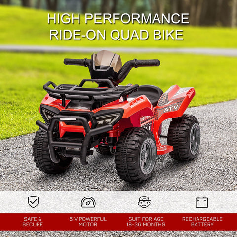 Red and black homcom 6v kids electric quad bike with rugged tires large seat and smooth ride for toddlers 18-36 months