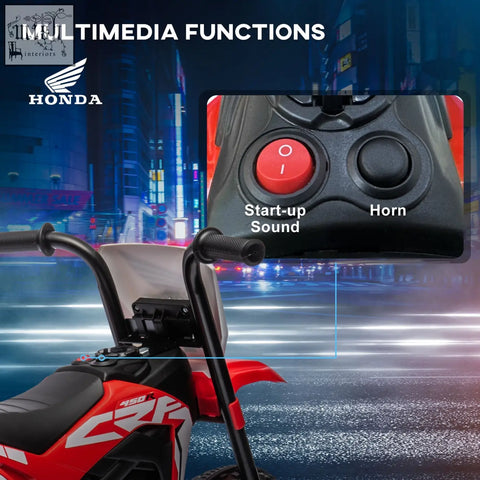 Red and black honda cbr 450 kids electric ride-on motorcycle with red start button and start-up sounds for toddlers