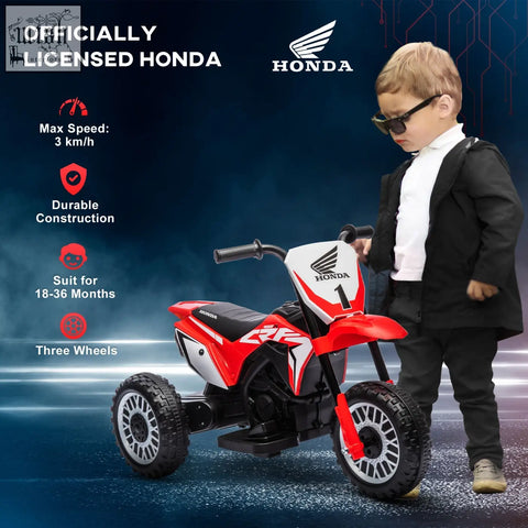 Red and white officially licensed honda rfx kids electric three-wheel ride-on motorcycle with start-up sounds and horn