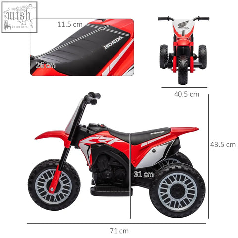 Red and black honda crf kids electric trike ride-on motorcycle with start-up sounds and horn for toddlers 18-36 months