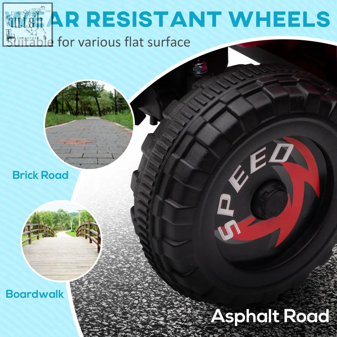 Back view of homcom pink 6v quad bike wheel with deep treads and wear resistant wheels for maximum load