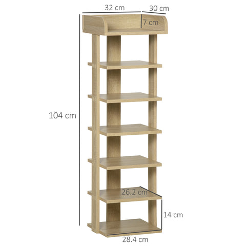 Light oak wooden shoe rack with six shelves and curved top perfect for living room 32l x 30w storage unit