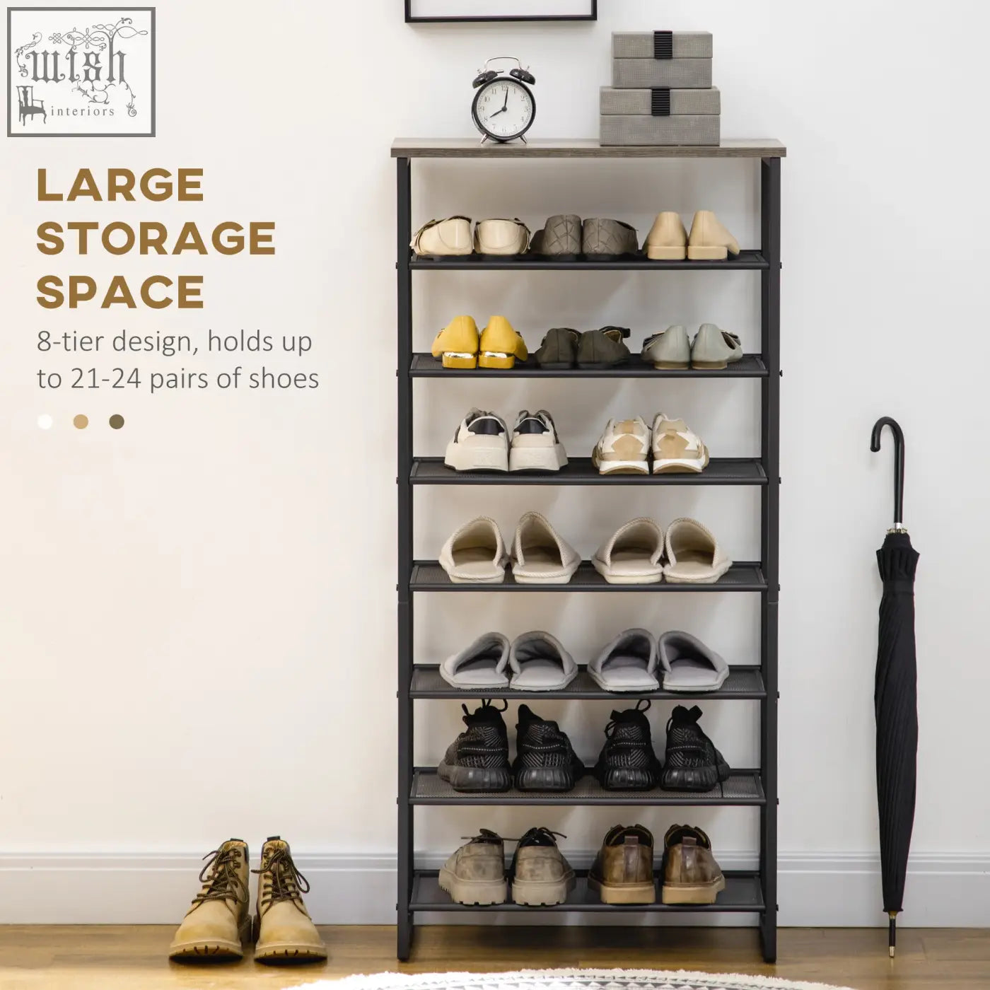 Black metal shoe rack homcom 8-tier design with mesh shelves and anti-tipping straps included in grey for entryway use