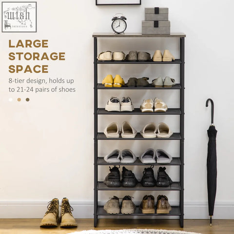 Black metal shoe rack homcom 8-tier design with mesh shelves and anti-tipping straps included in grey for entryway use